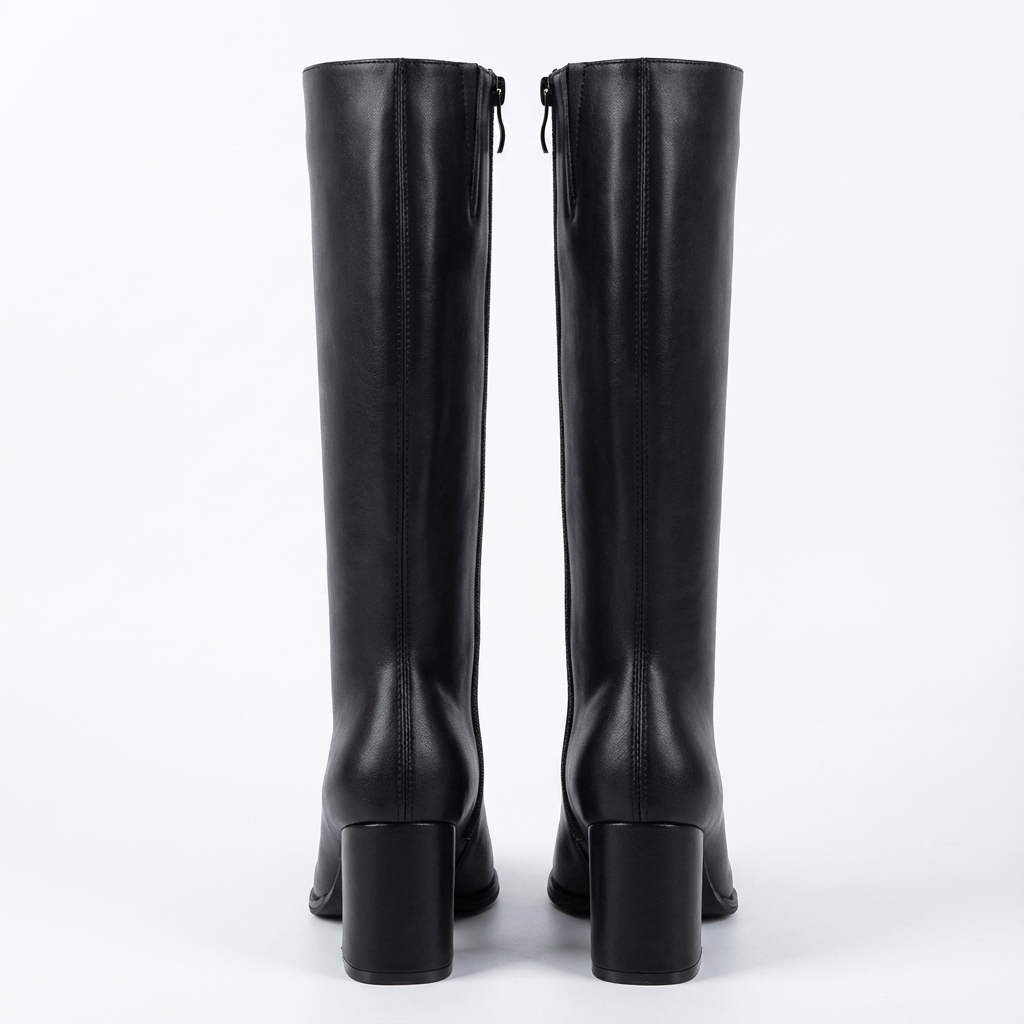 Botte haute noir Simili Cuir Femme - Style cowboy