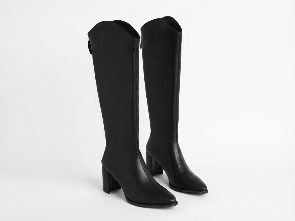Botte haute noir Simili Cuir Femme - Style cowboy