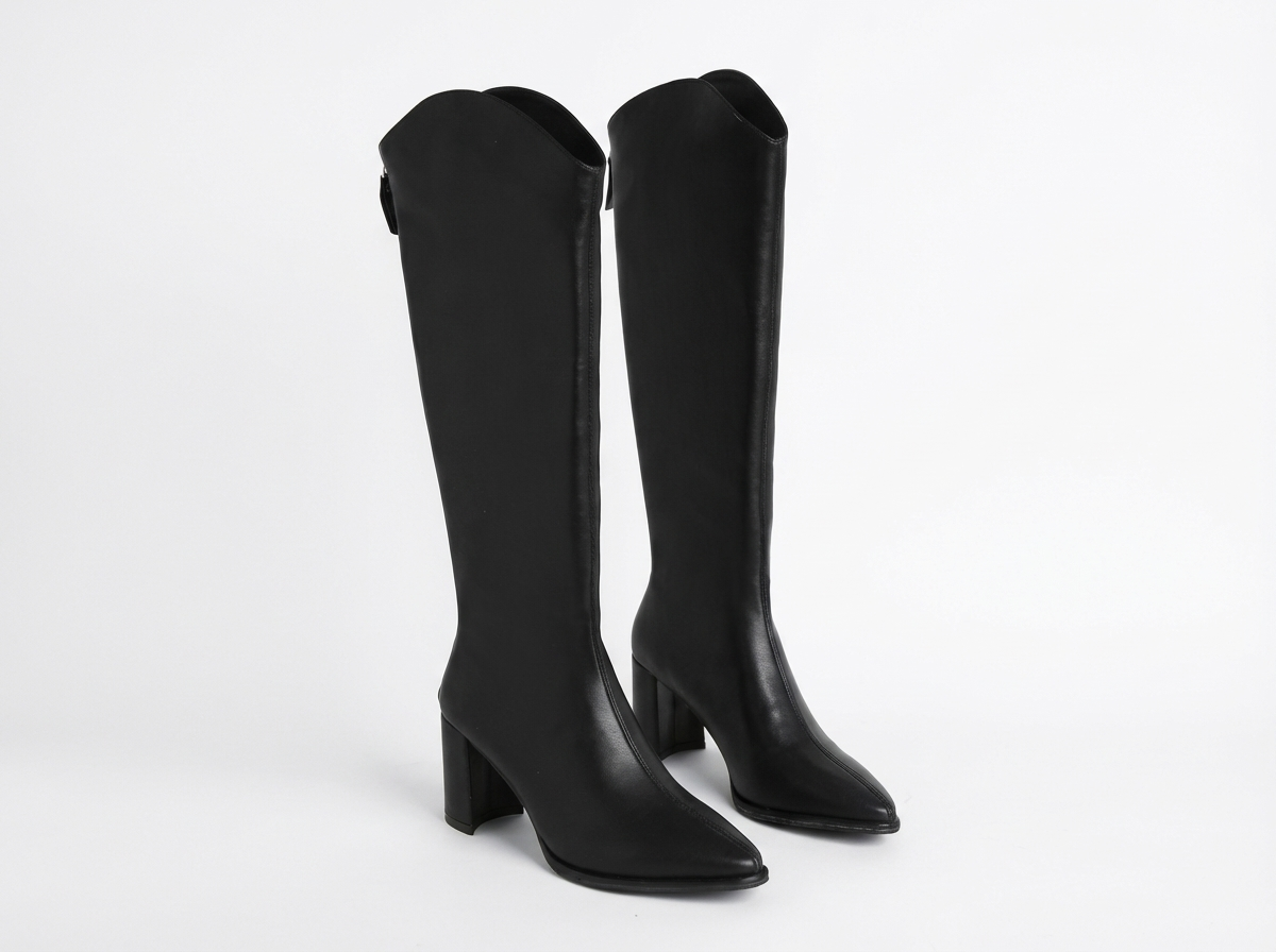 Botte haute noir Simili Cuir Femme - Style cowboy