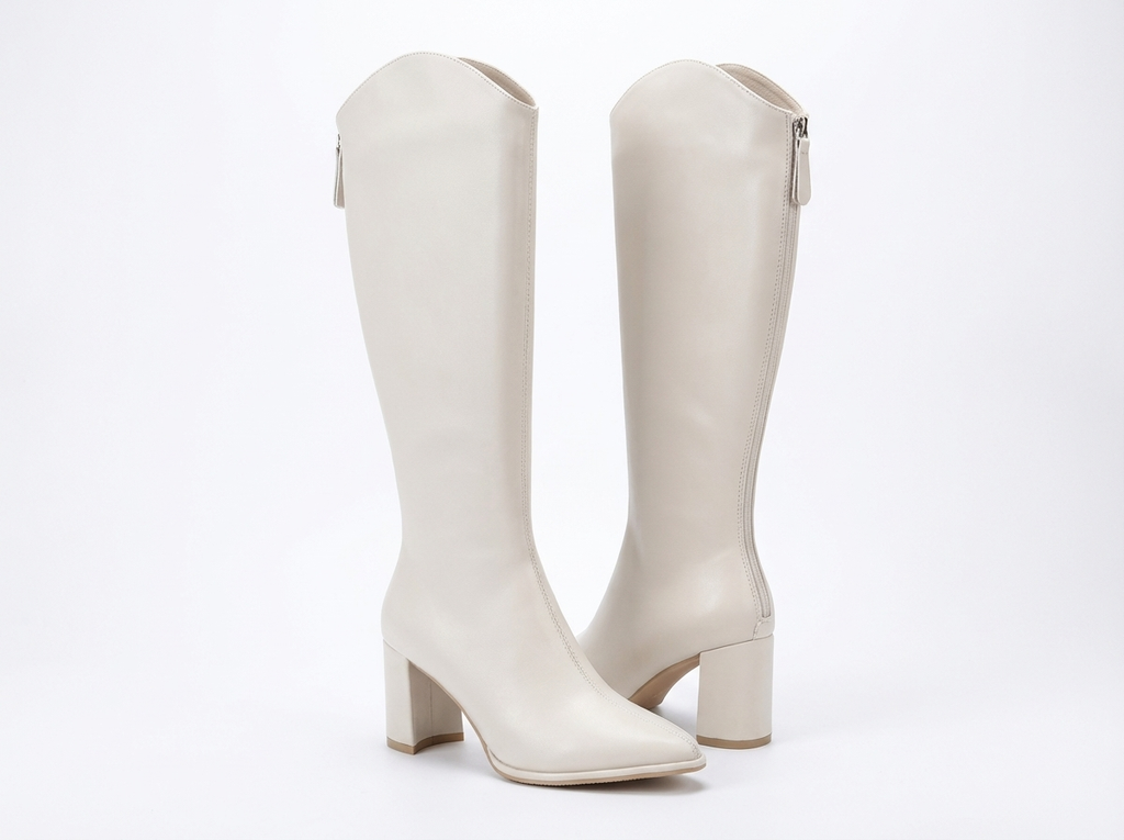 Santiag haute blanc Simili Cuir Femme - Style épuré