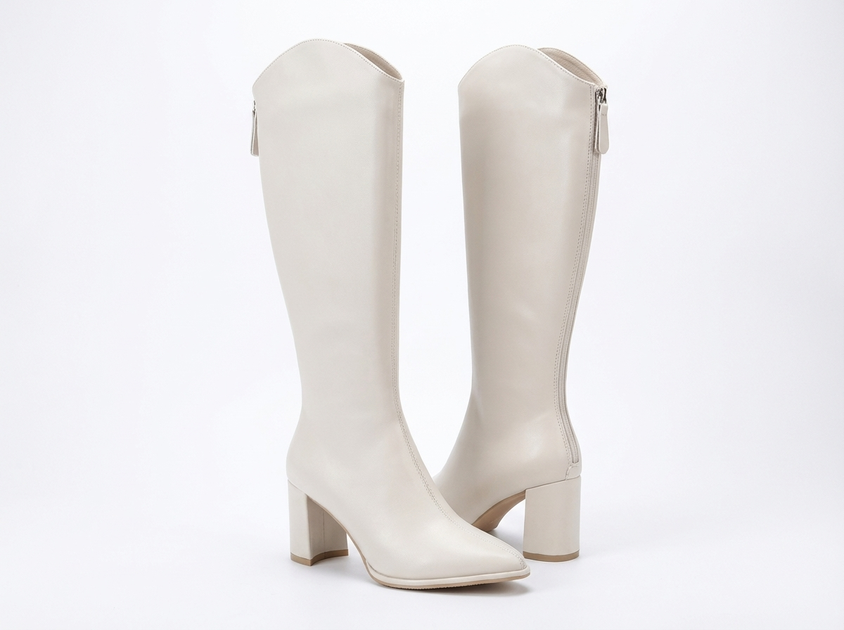 Santiag haute blanc Simili Cuir Femme - Style épuré