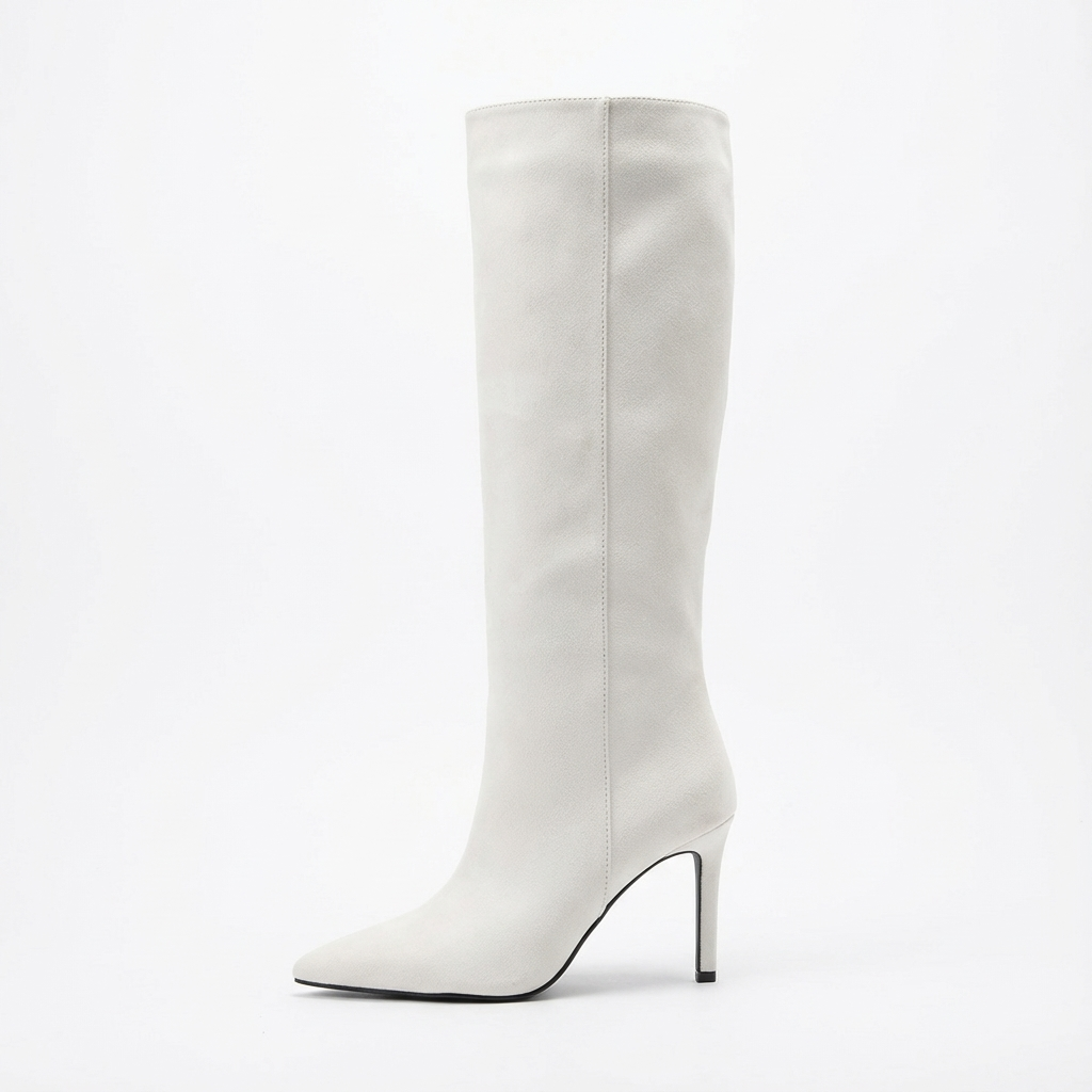 Botte haute blanc Daim Synthétique Femme - Bout pointu