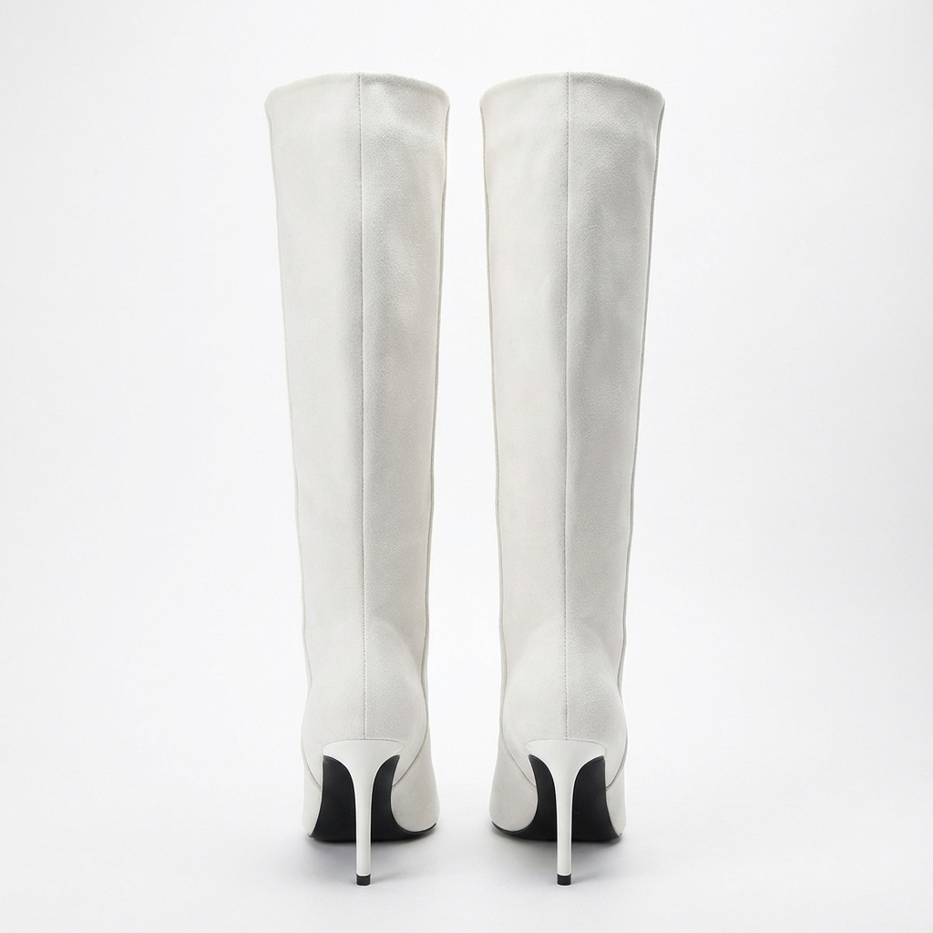 Botte haute blanc Daim Synthétique Femme - Bout pointu