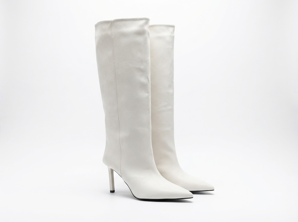 Botte haute blanc Daim Synthétique Femme - Bout pointu