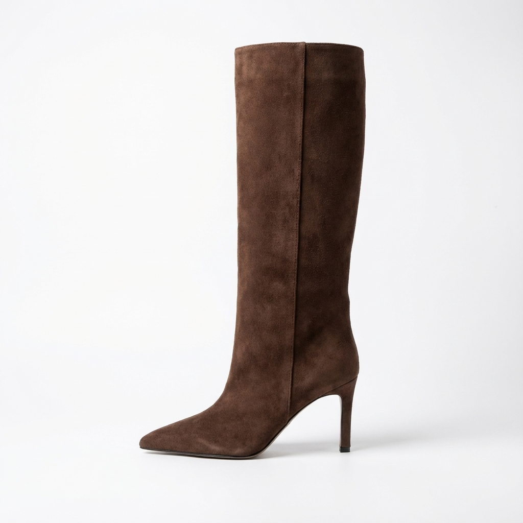 Botte haute marron Daim Femme - Bout pointu, talon aiguille