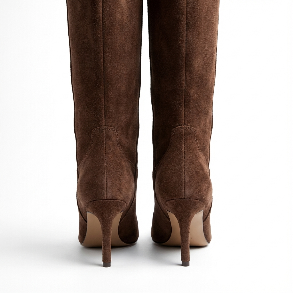 Botte haute marron Daim Femme - Bout pointu, talon aiguille