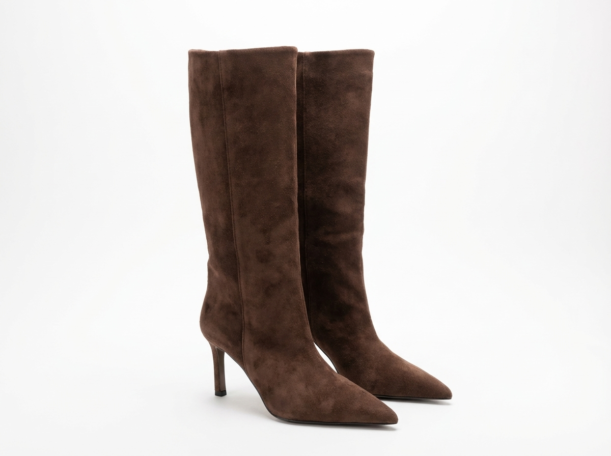 Botte haute marron Daim Femme - Bout pointu, talon aiguille
