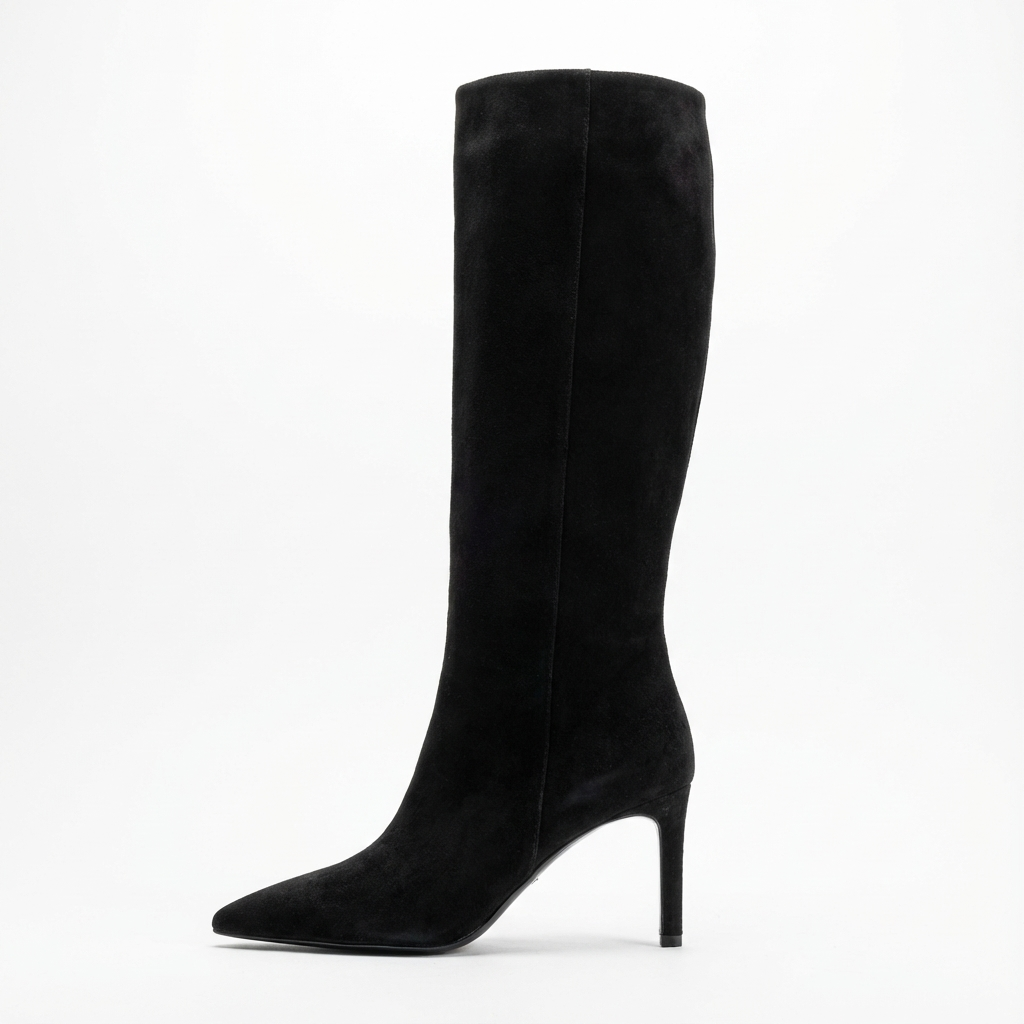 Botte haute noir Daim Femme - Style cowboy, talon fin