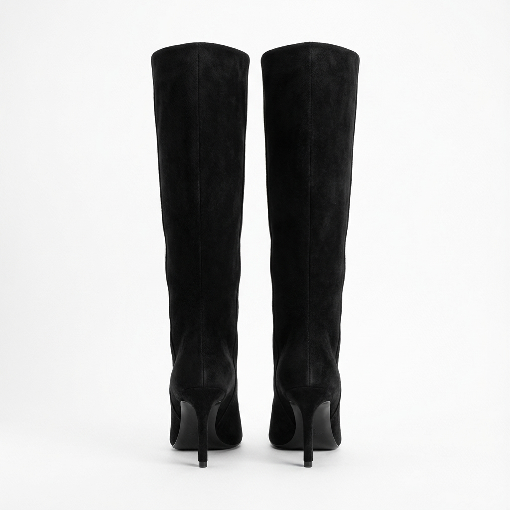 Botte haute noir Daim Femme - Style cowboy, talon fin
