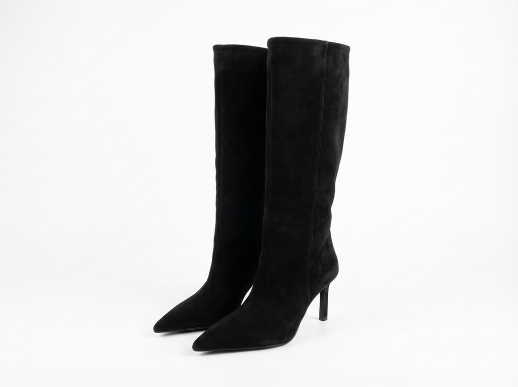 Botte haute noir Daim Femme - Style cowboy, talon fin