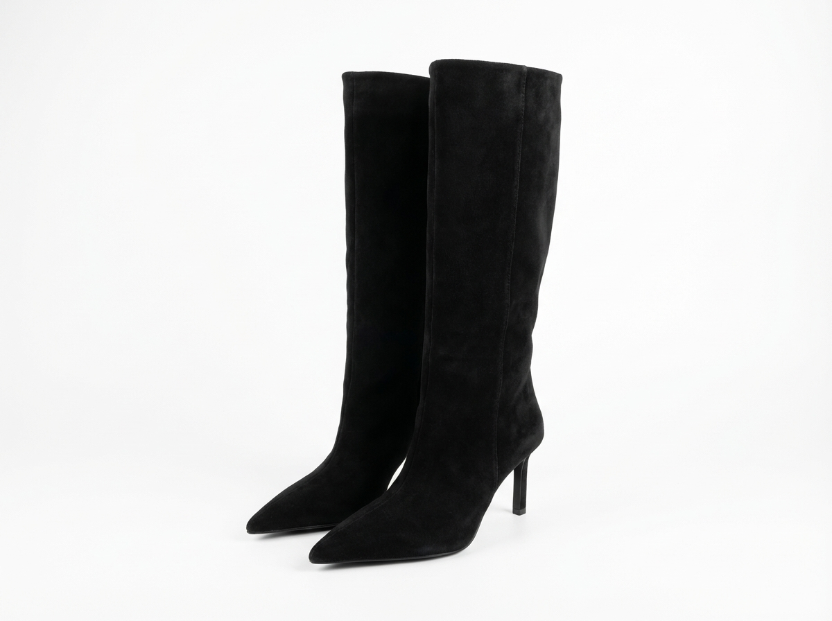 Botte haute noir Daim Femme - Style cowboy, talon fin