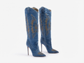 Santiag haute bleu Synthétique Femme - Talon aiguille, broderies western