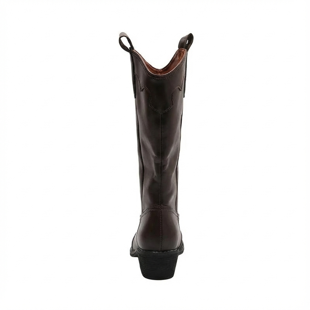Santiag mi-haute marron foncé Simili Cuir Femme - Coutures ondulées