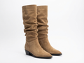 Santiag haute marron clair Daim Femme - Effet plissé
