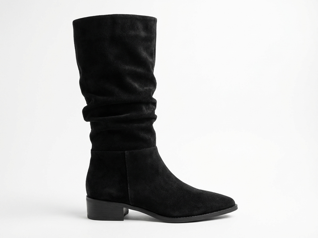 Santiag mi-haute noir Daim Femme - Effet plissé