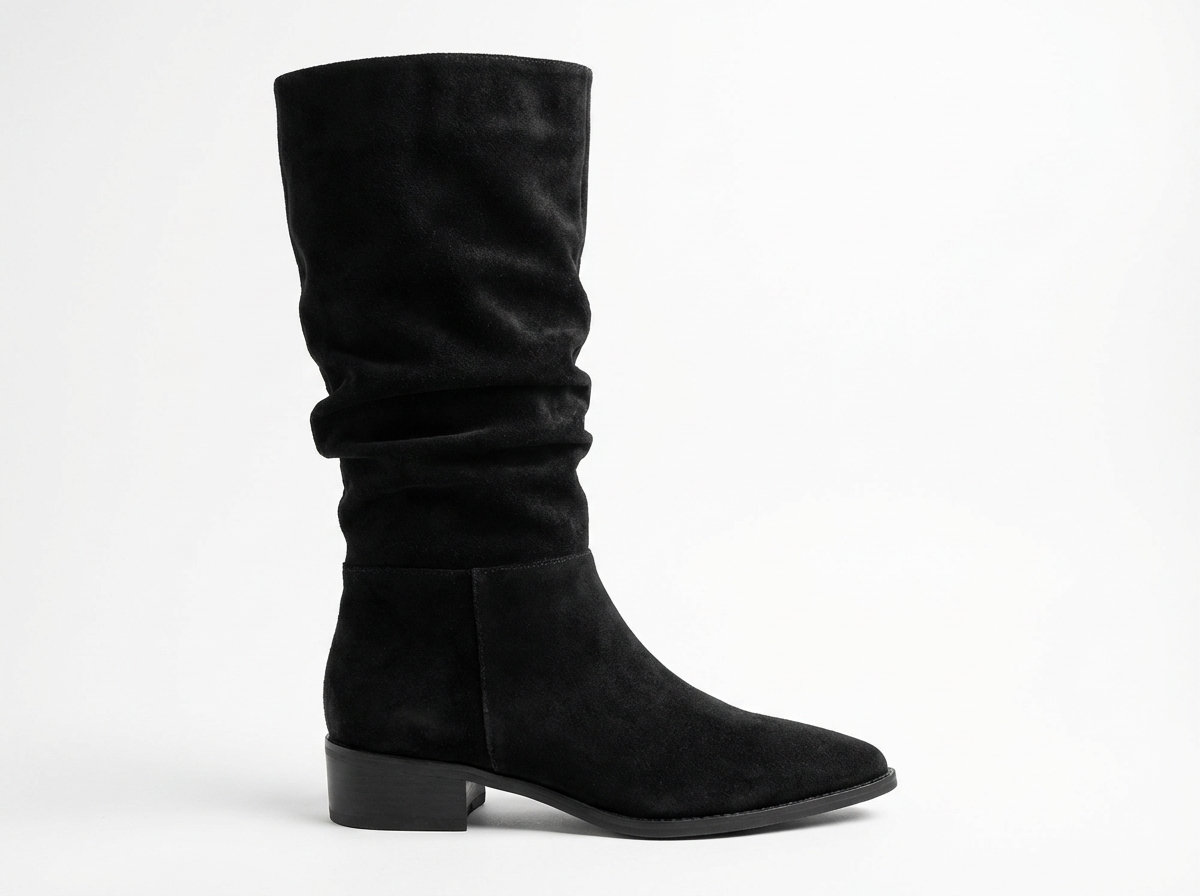 Santiag mi-haute noir Daim Femme - Effet plissé
