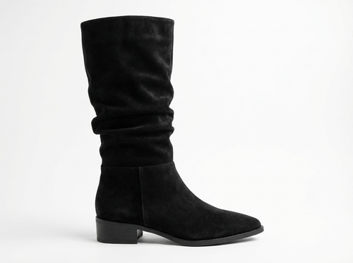 Santiag mi-haute noir Daim Femme - Effet plissé