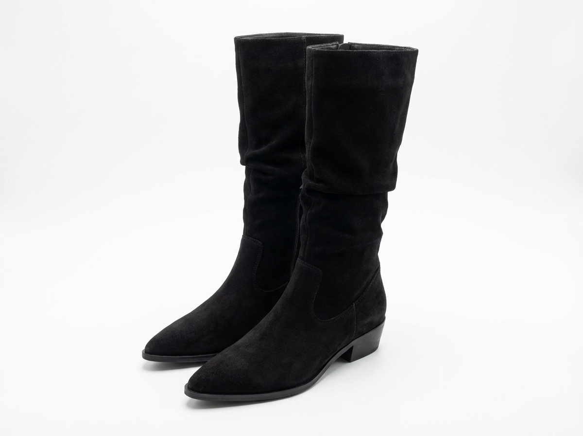 Santiag mi-haute noir Daim Femme - Effet plissé