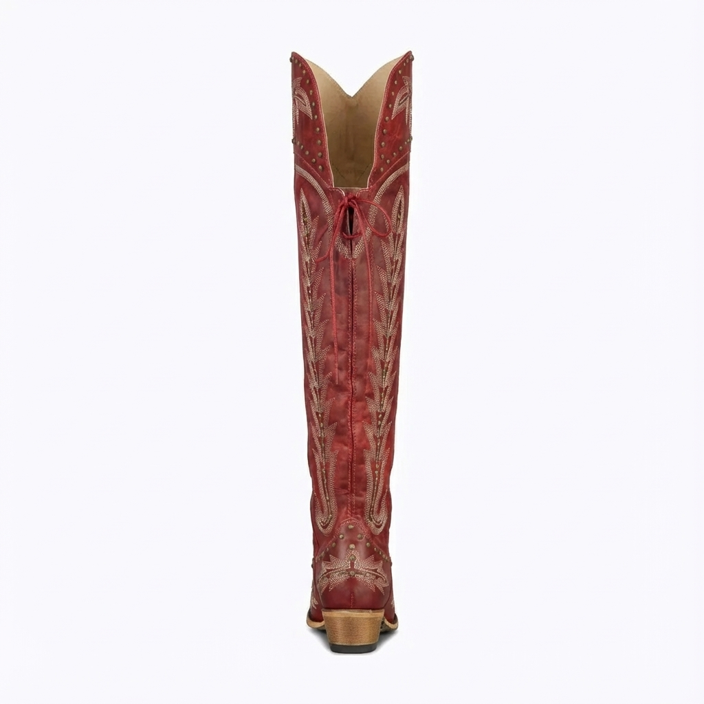 Santiag haute rouge Synthétique Femme - Broderies, clous