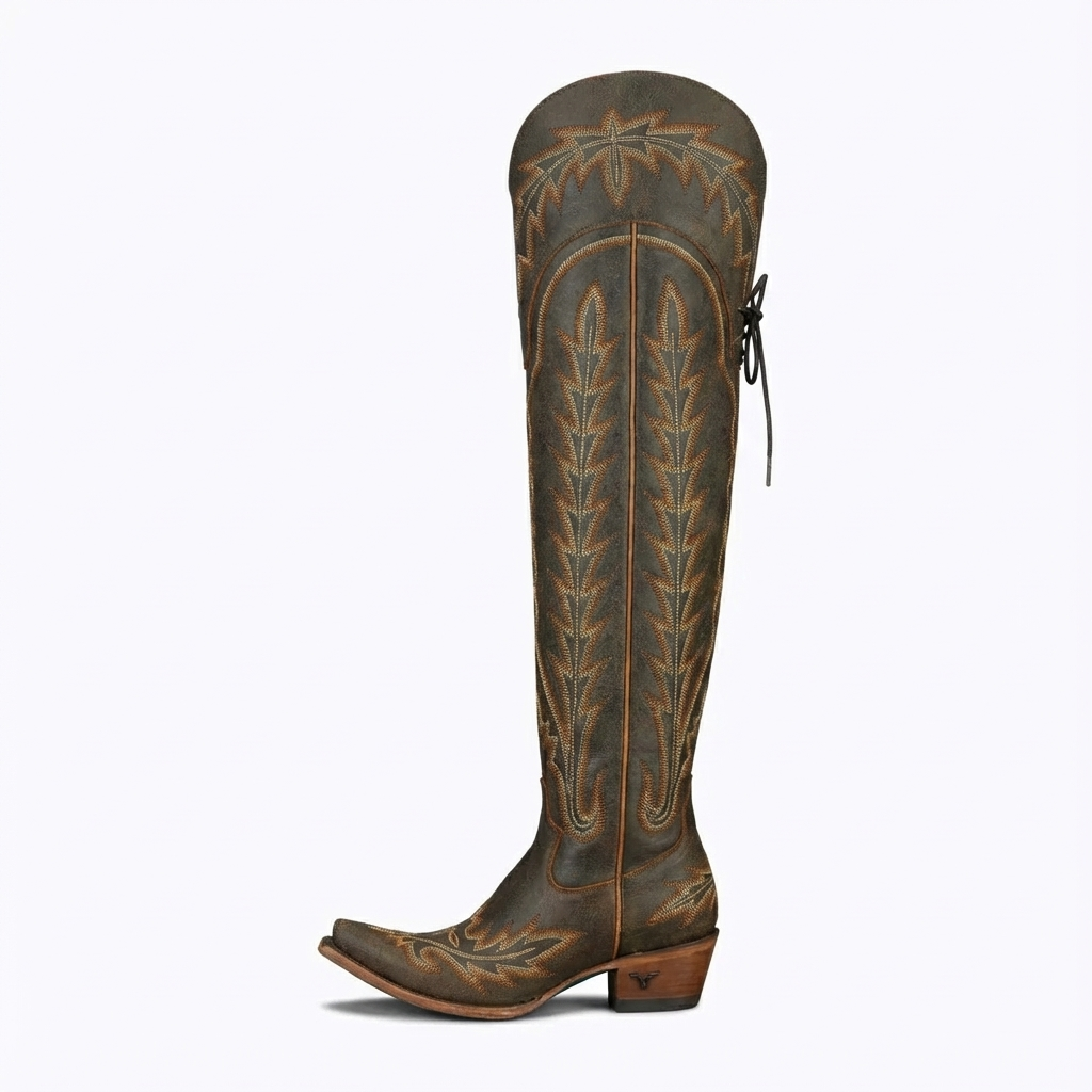 Santiag haute marron Synthétique Femme - Broderies, coutures western