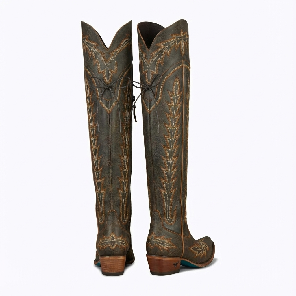 Santiag haute marron Synthétique Femme - Broderies, coutures western