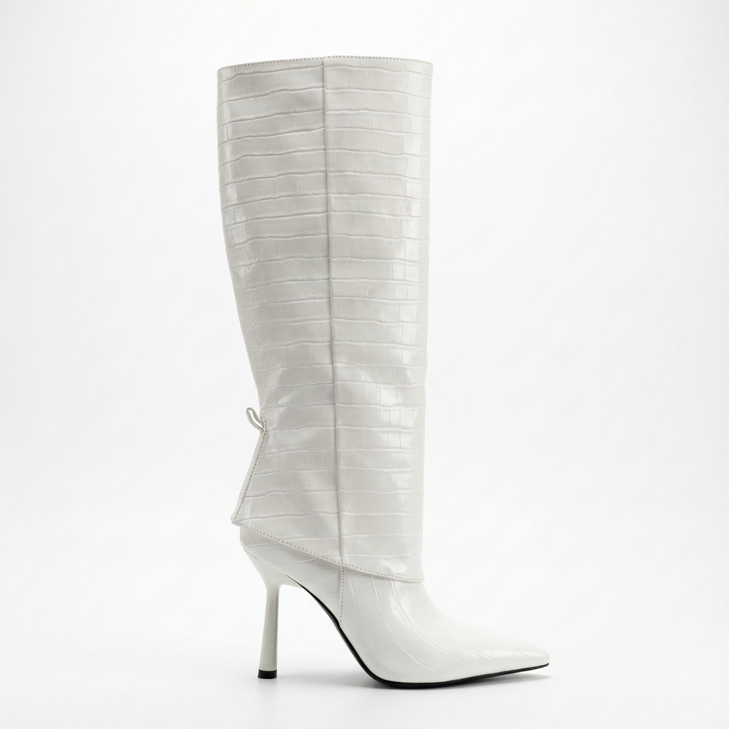 Botte haute blanc Synthétique Femme - Effet crocodile