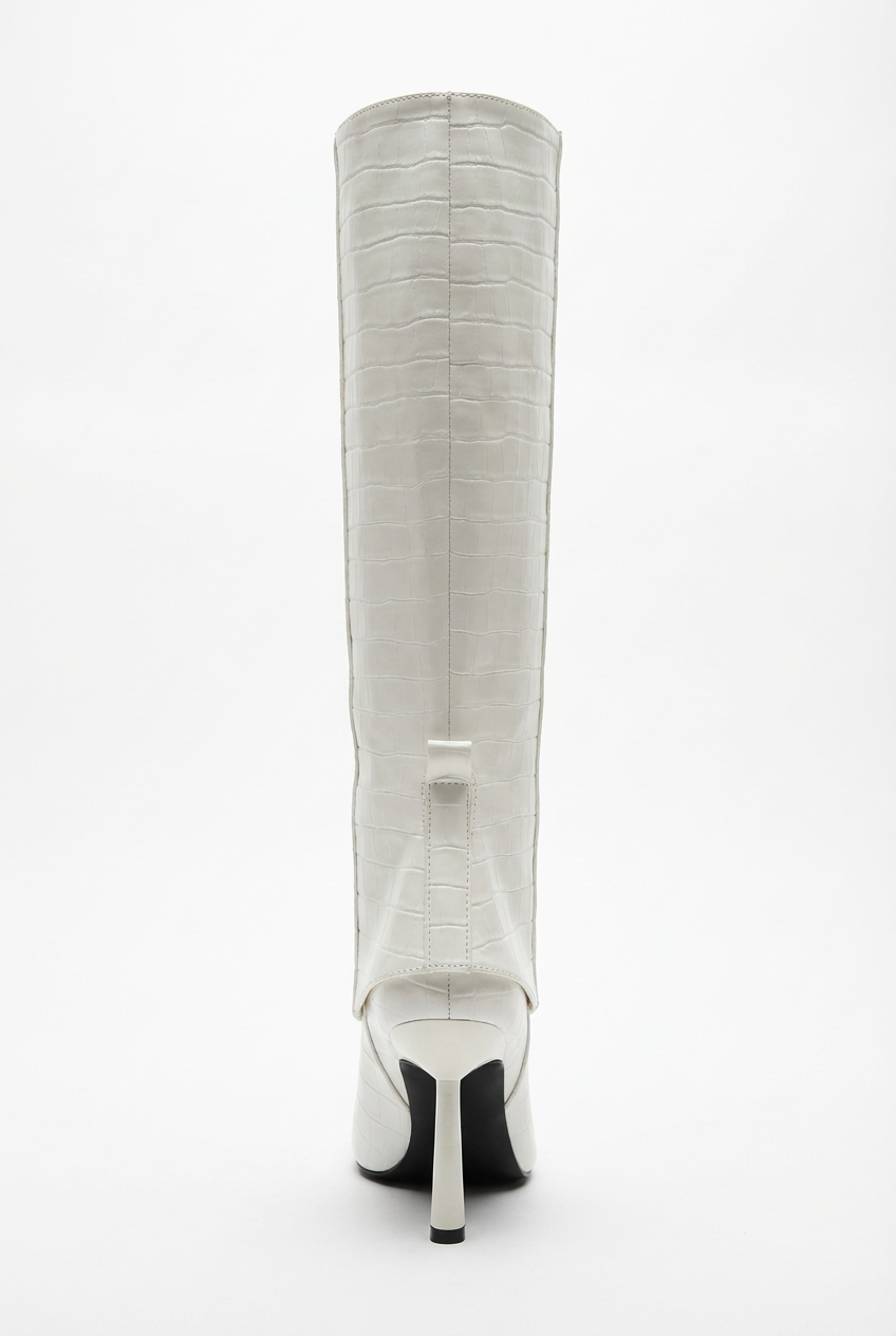 Botte haute blanc Synthétique Femme - Effet crocodile
