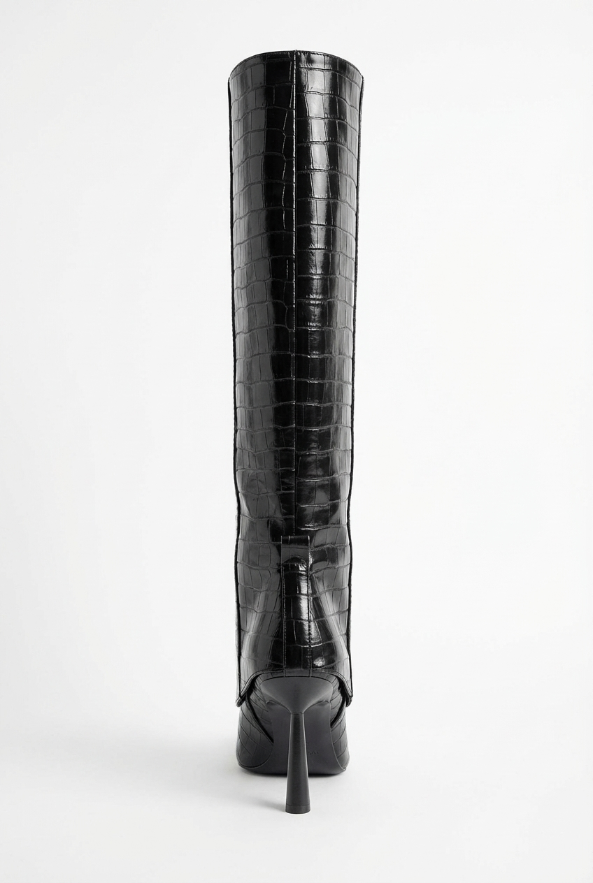Botte haute noir Synthétique Femme - Crocodile, talon aiguille