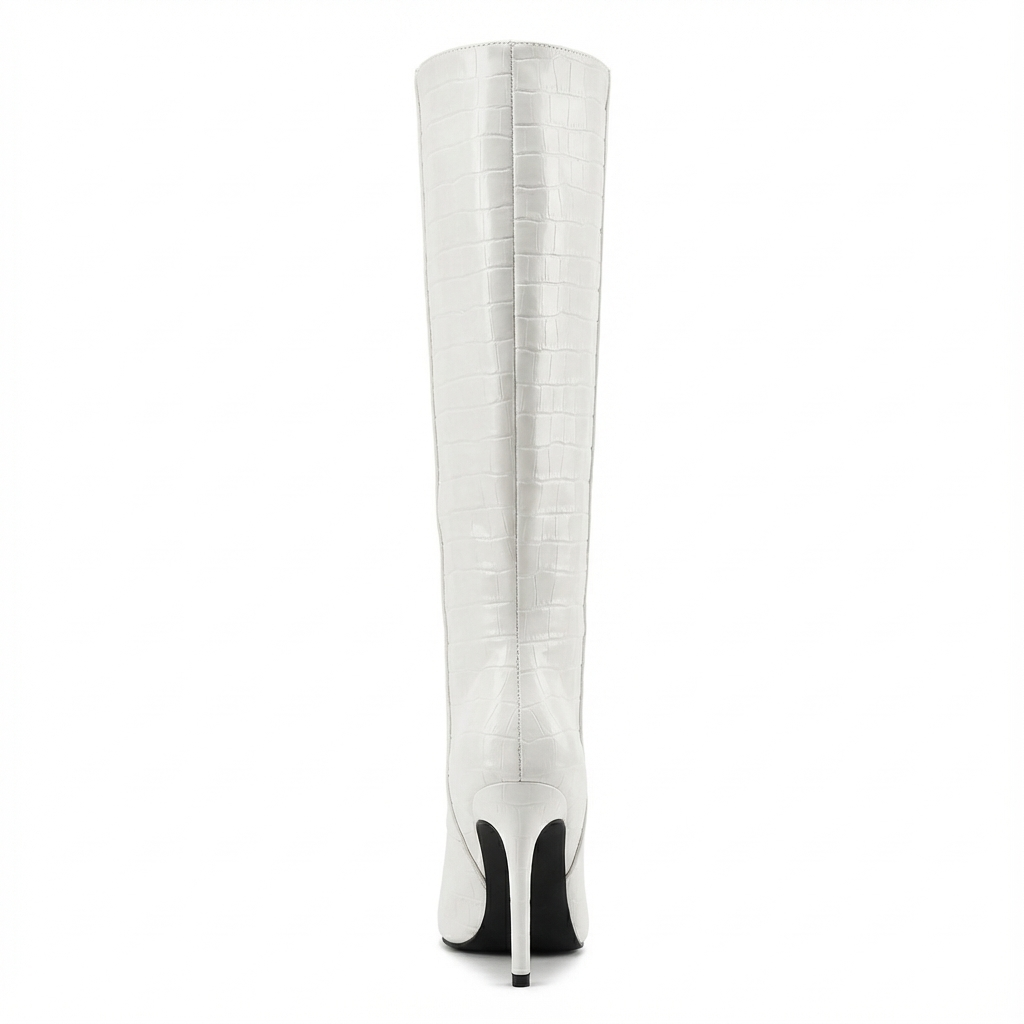 Botte haute blanc Synthétique Femme - Crocodile, talon fin