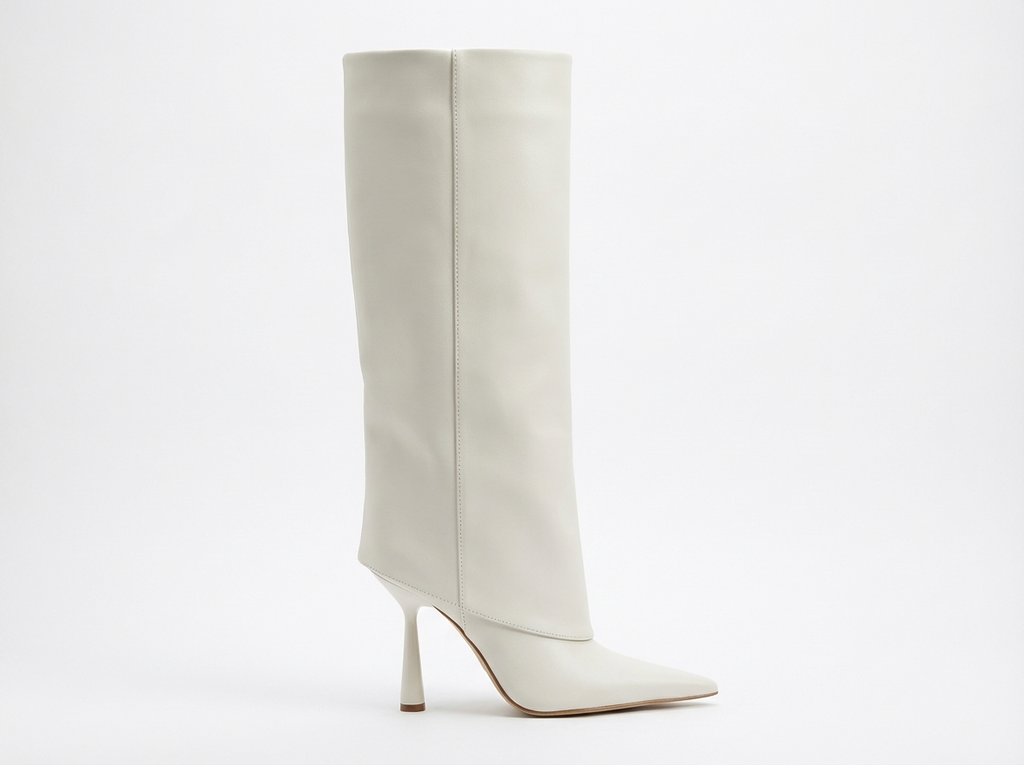 Botte haute blanc Synthétique Femme - Rabat, talon sculpté