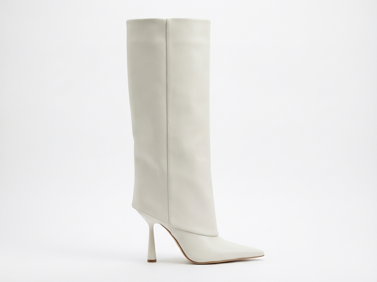 Botte haute blanc Synthétique Femme - Rabat, talon sculpté