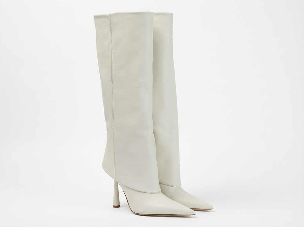 Botte haute blanc Synthétique Femme - Rabat, talon sculpté