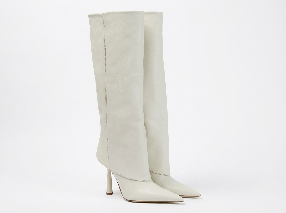 Botte haute blanc Synthétique Femme - Rabat, talon sculpté