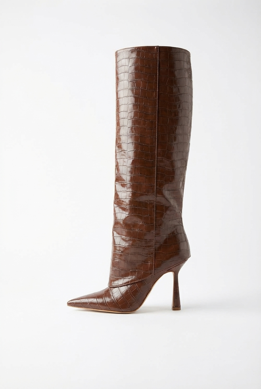 Botte haute marron Synthétique Femme - Motif crocodile