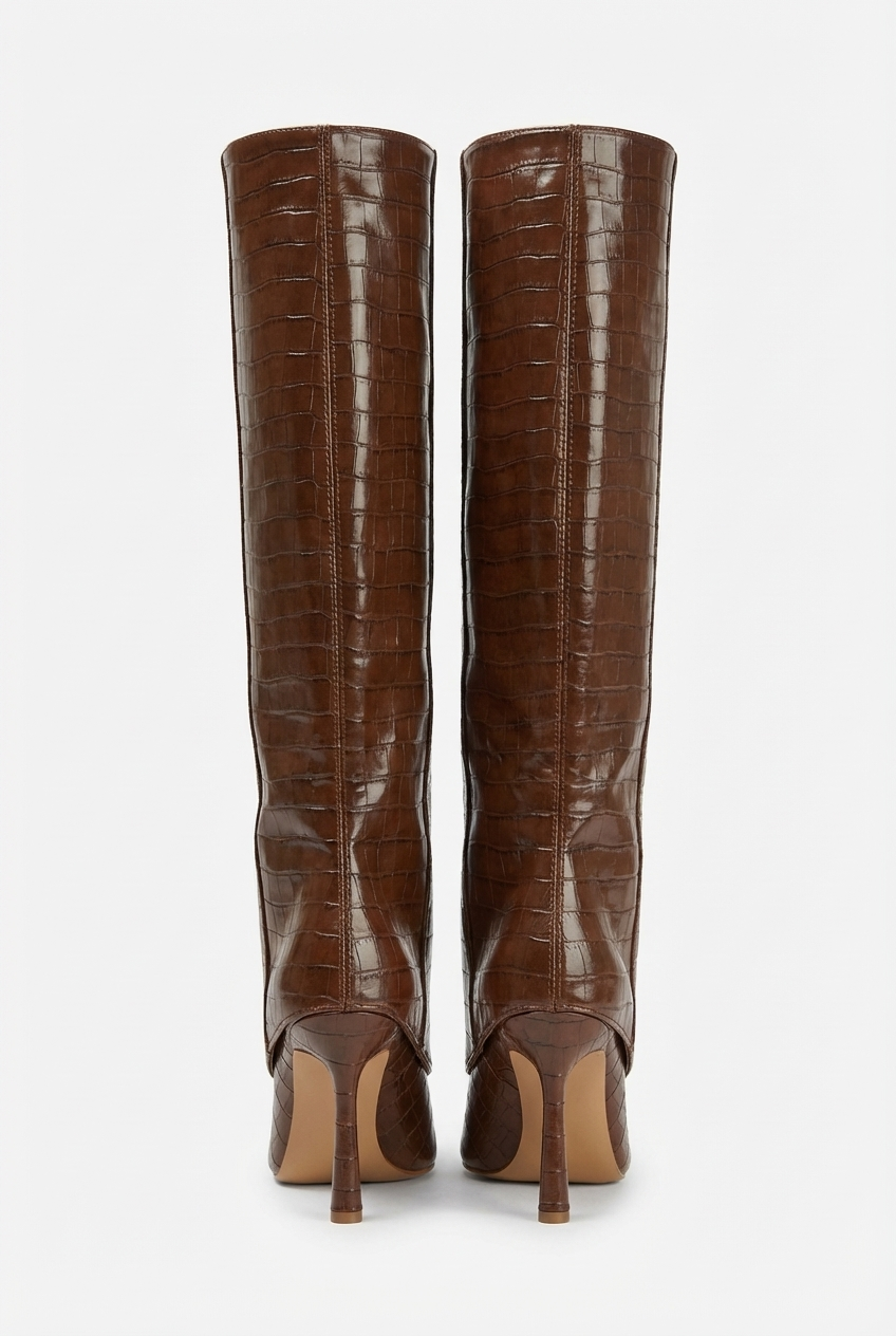 Botte haute marron Synthétique Femme - Motif crocodile