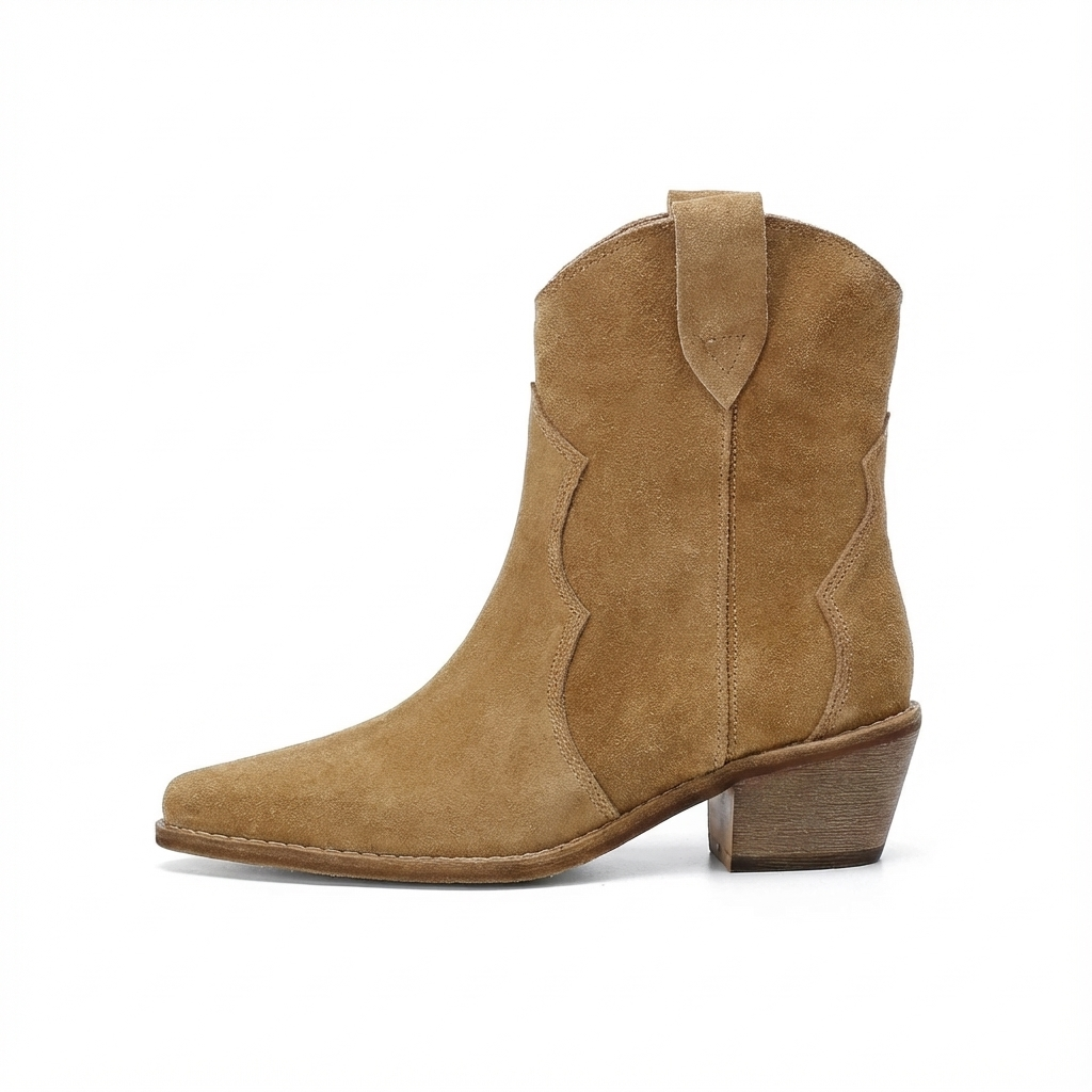 Santiag basse marron clair Daim Femme - Bout pointu, coutures