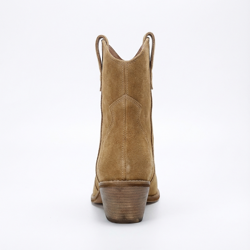 Santiag basse marron clair Daim Femme - Bout pointu, coutures