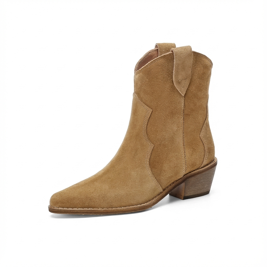 Santiag basse marron clair Daim Femme - Bout pointu, coutures