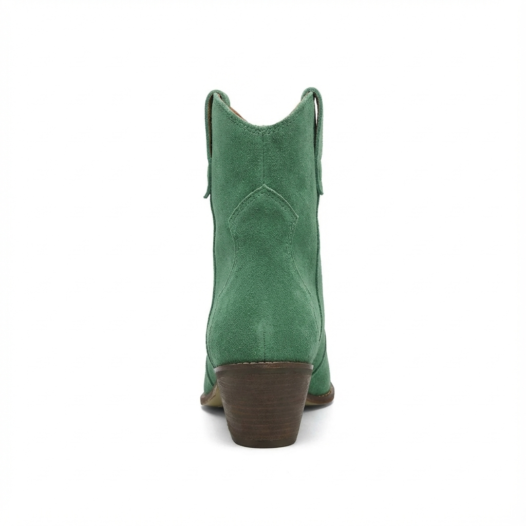 Santiag basse vert Daim Femme - Bout pointu, coutures western