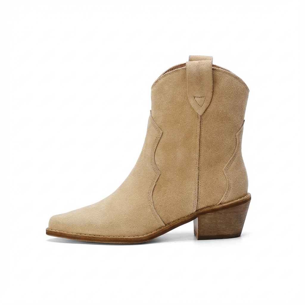 Santiag basse beige Daim Femme - Boucles