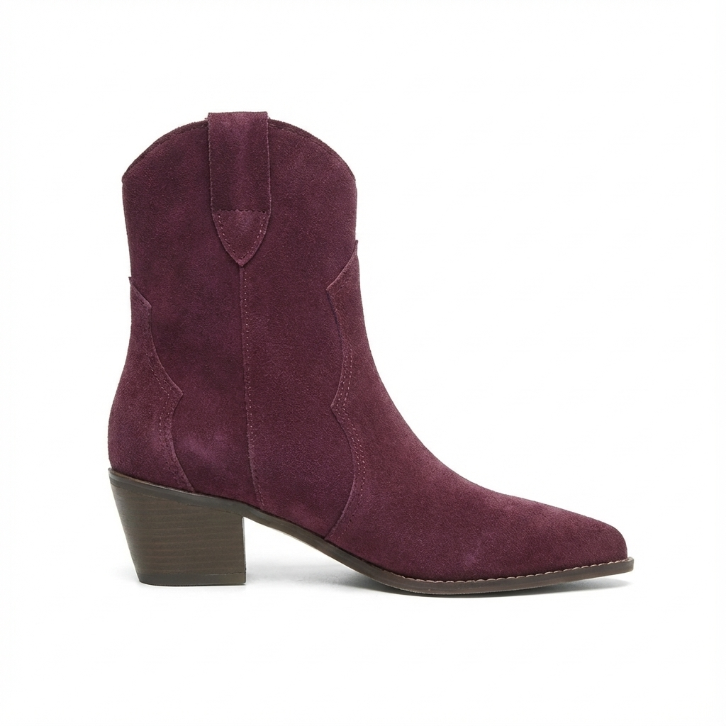 Santiag basse violet Daim Femme - Talon carré, bout pointu