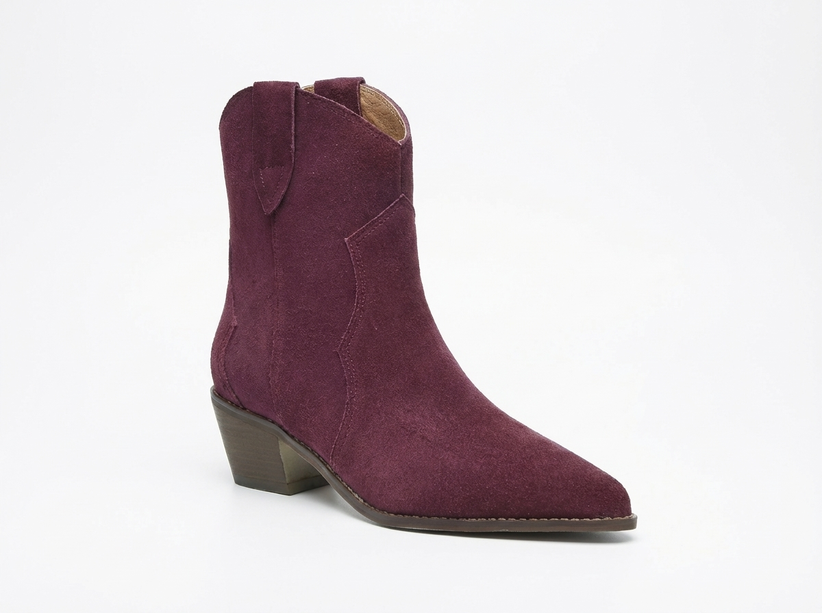 Santiag basse violet Daim Femme - Talon carré, bout pointu
