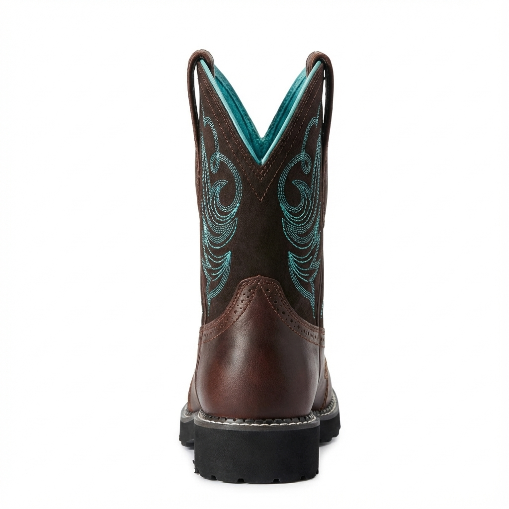 Santiag mi-haute marron foncé Simili Cuir Femme - Broderies turquoise