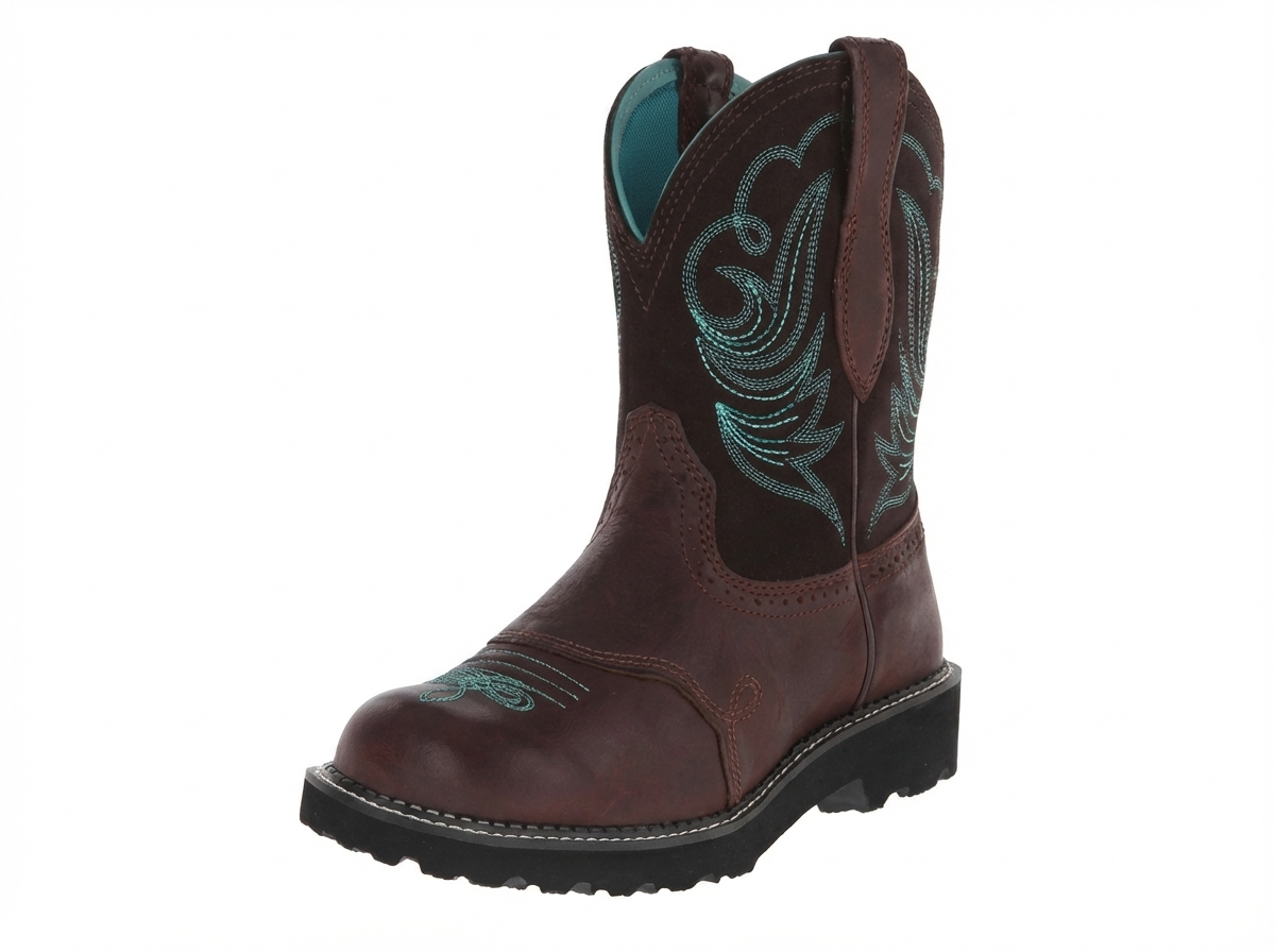 Santiag mi-haute marron foncé Simili Cuir Femme - Broderies turquoise