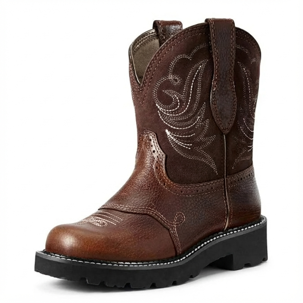 Santiag mi-haute marron Simili Cuir Femme - Broderies, style cowboy