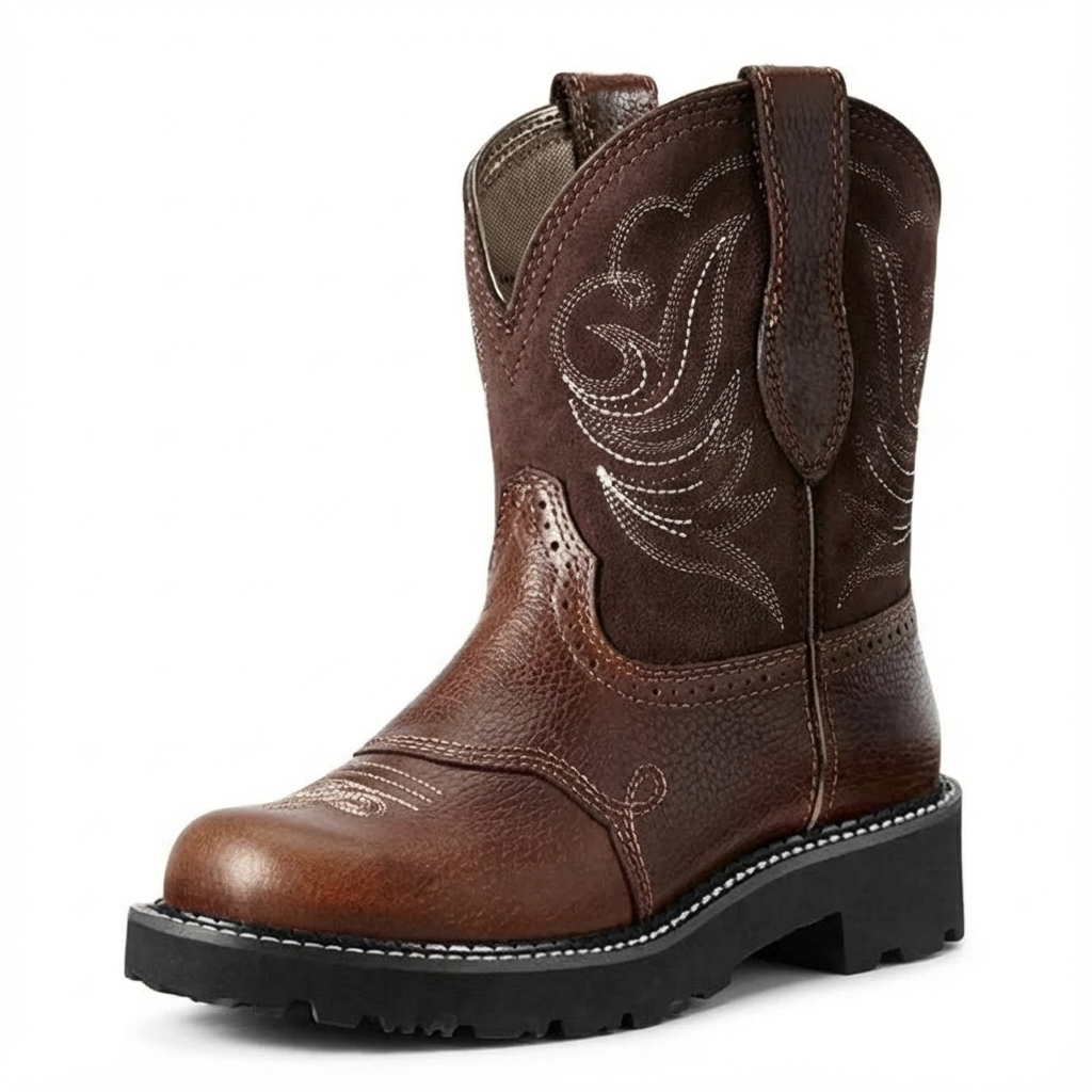 Santiag mi-haute marron Simili Cuir Femme - Broderies, style cowboy
