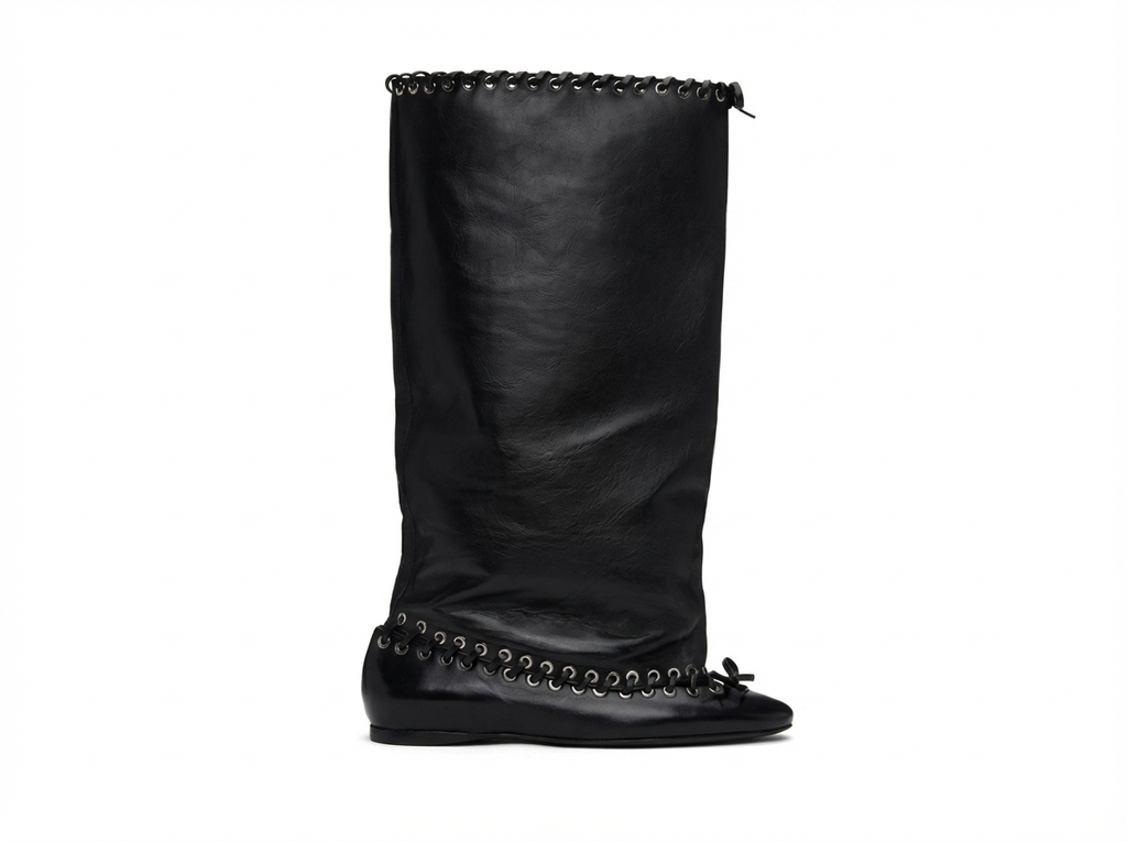 Botte haute noir Synthétique Femme - Œillets métalliques