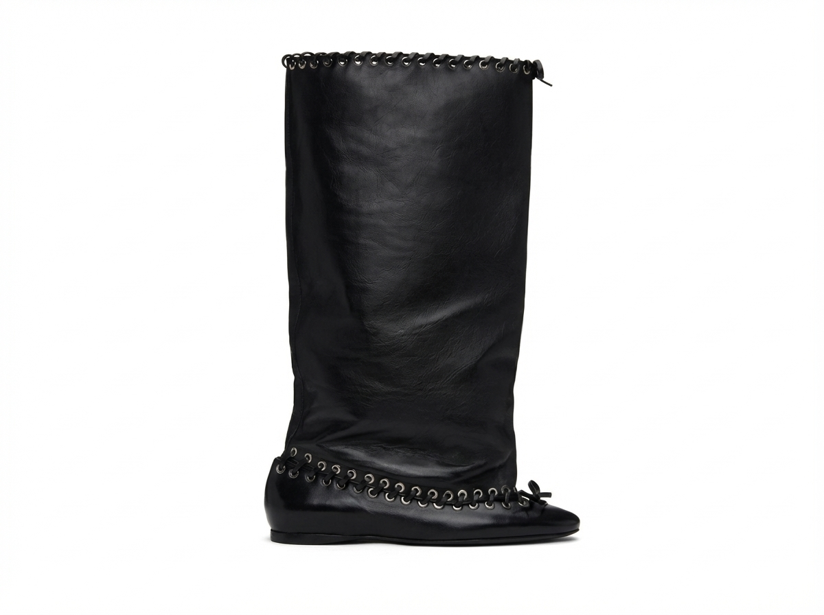 Botte haute noir Synthétique Femme - Œillets métalliques