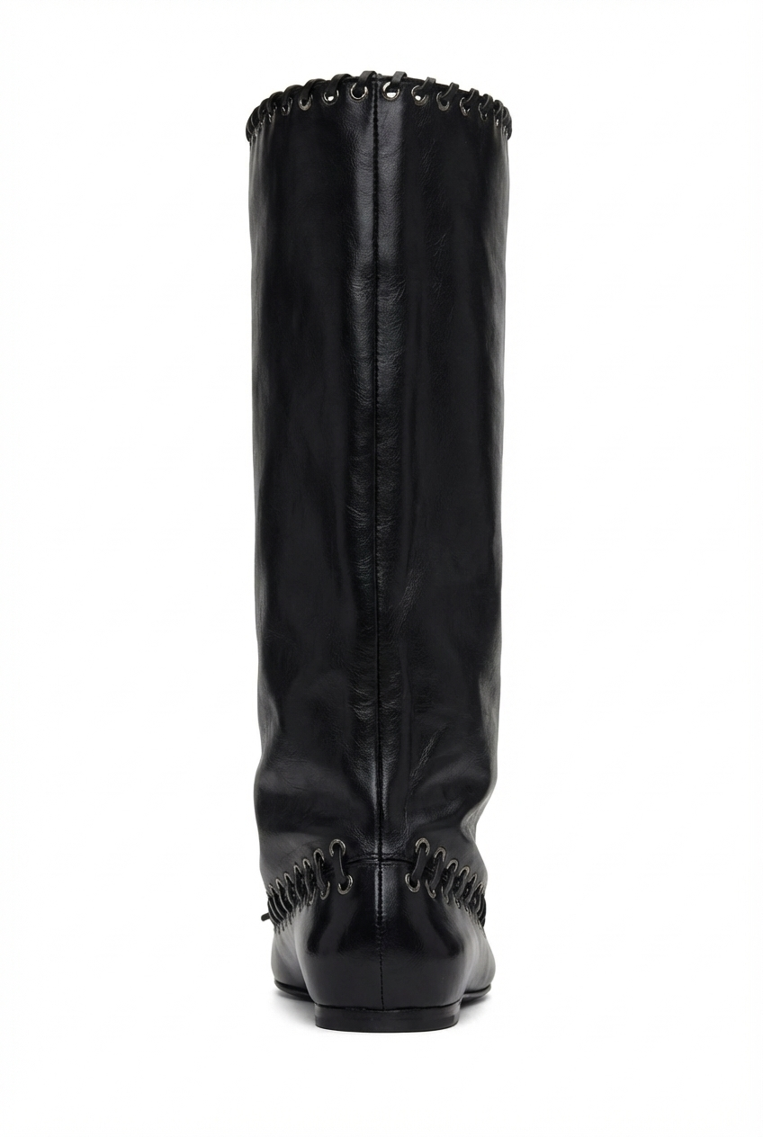 Botte haute noir Synthétique Femme - Œillets métalliques