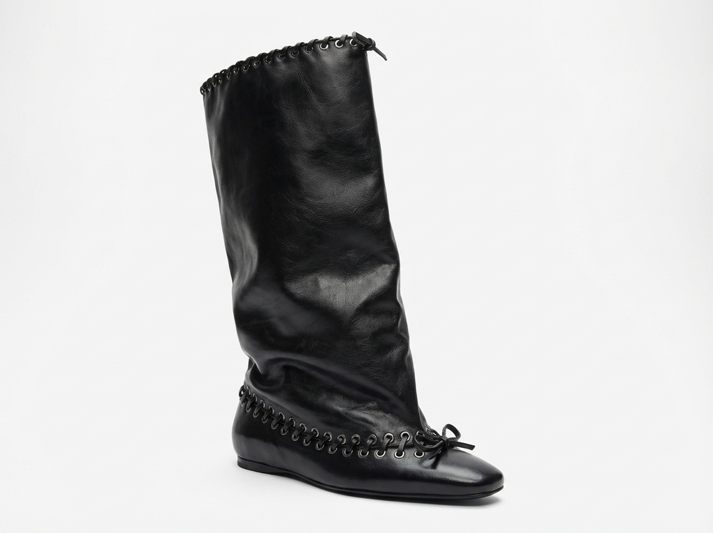 Botte haute noir Synthétique Femme - Œillets métalliques